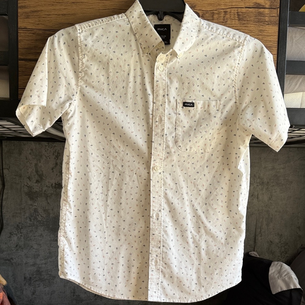 RVCA Men's Cream Short-Sleeve Button-Down with Micro Print
